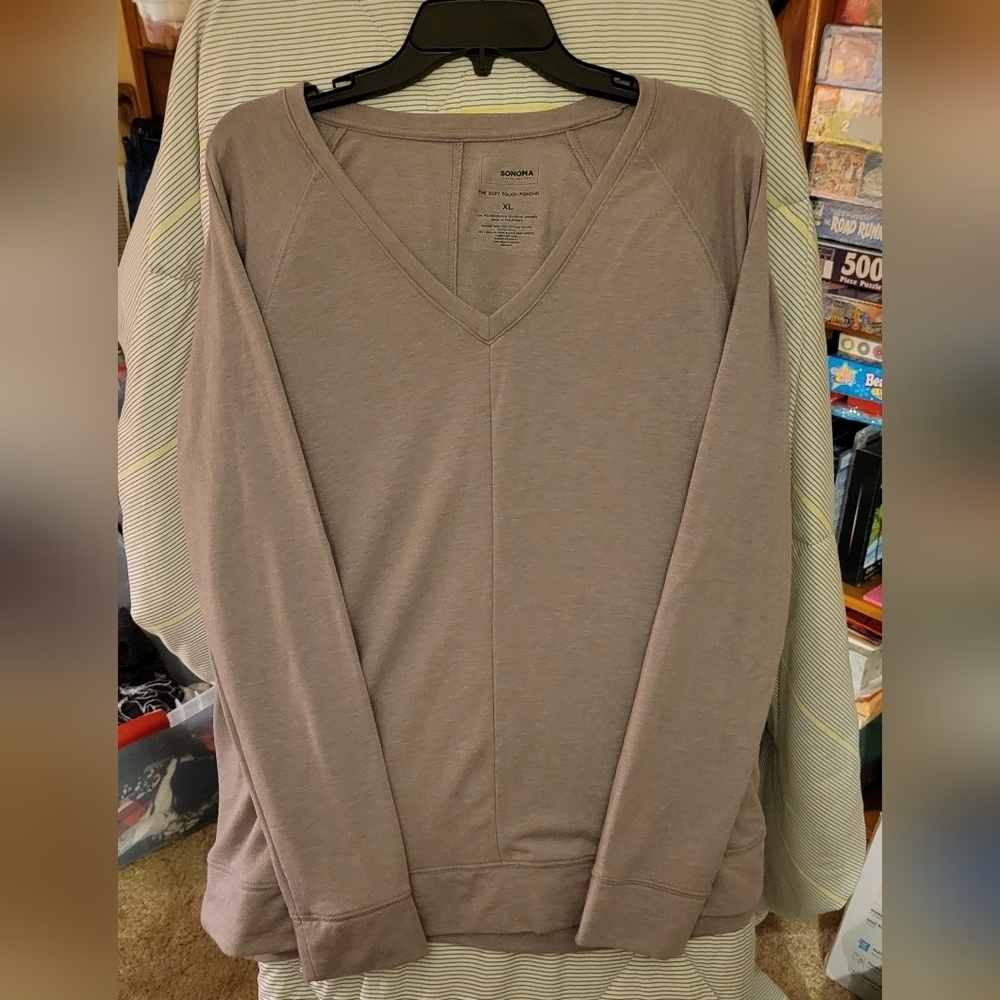 Sonoma XL Long Sleeve V Neck Jersey Fabric Brown Like New
